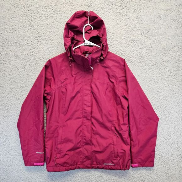 Eddie Bauer Jacket Womens Size‎ Medium Burgundy Full Zip Hooded Windbreaker - Picture 1 of 8